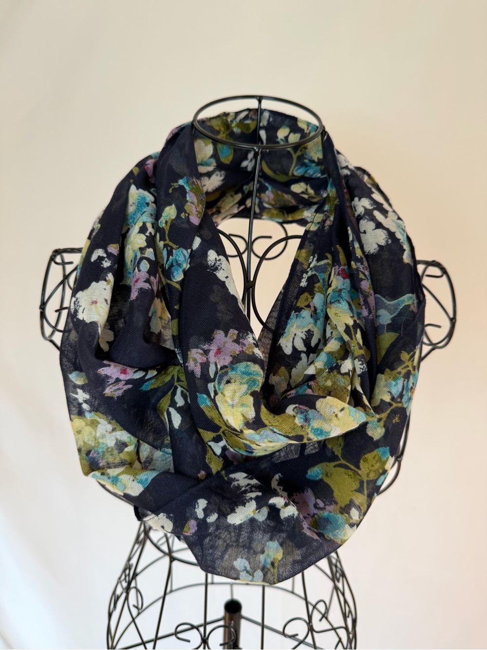 Floral Navy Infinity Scarf - Lightweight Women's Accessory